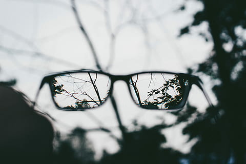 eyeglasses with black frames photography, tilt shift lens photography of clear eyeglasses HD wallpaper