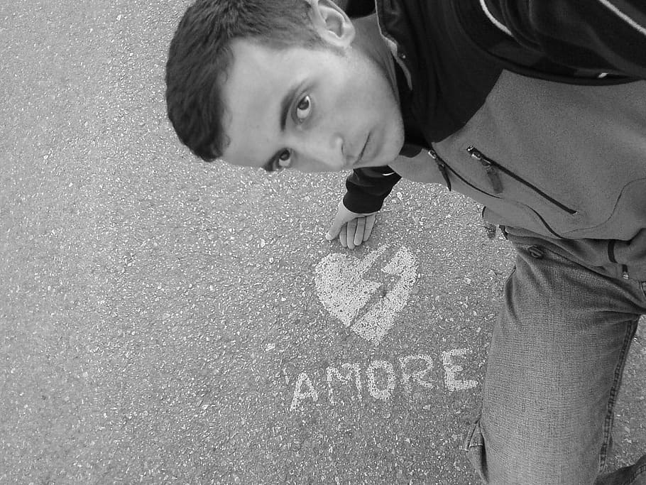 Man, Love, Heart, Face, Eyes, Male, romantic, romance, black And White HD wallpaper