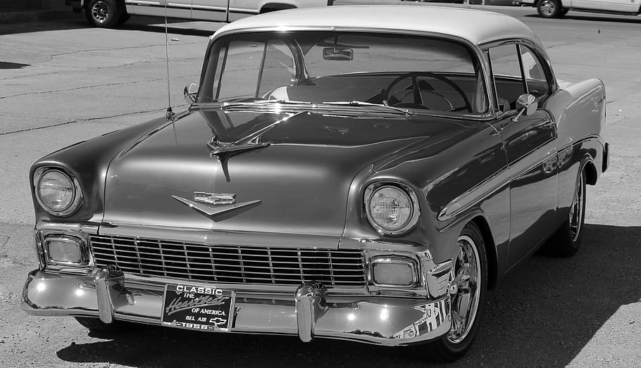 Chevrolet Bel Air grayscale photography during daytime, chevy HD wallpaper