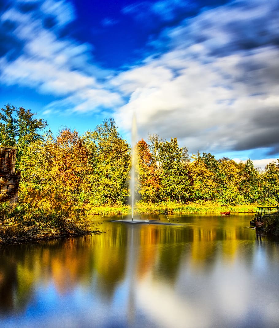 fountain, lake, pond, water, water feature, wet, water fountain