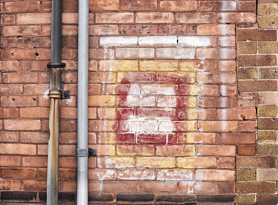 brown concrete bricks, gray, steel, pipe, wall, daytime, pipes HD wallpaper