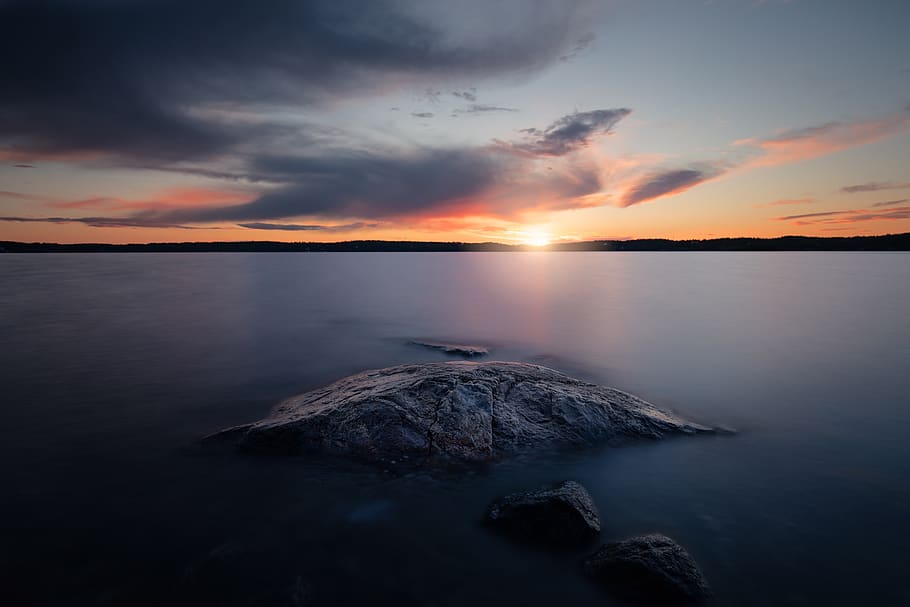island, water, deep, sea, ocean, sunshine, sunrise, sky, clouds HD wallpaper