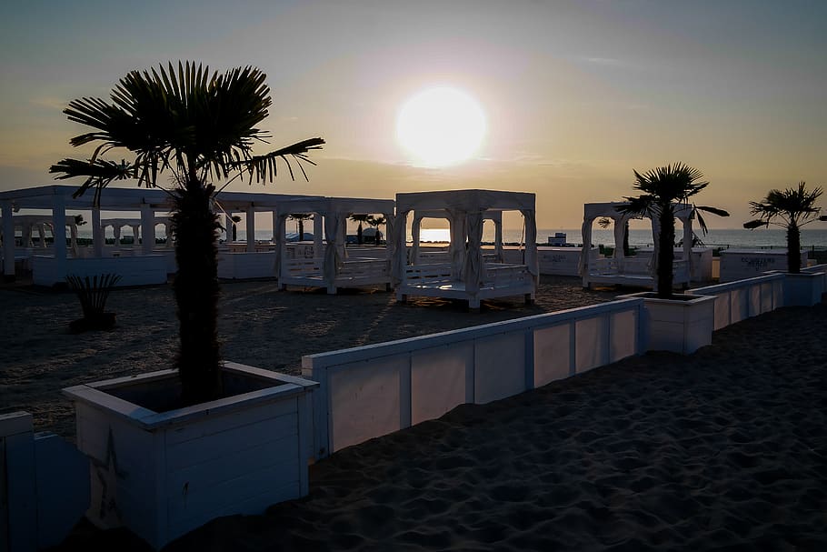 sunset, abendstimmung, evening sky, mood, atmospheric, beach HD wallpaper