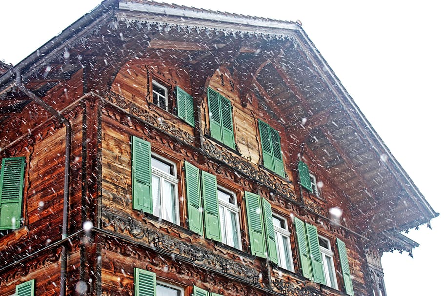 Brown and Green Wooden House, architecture, building, carved wood HD wallpaper