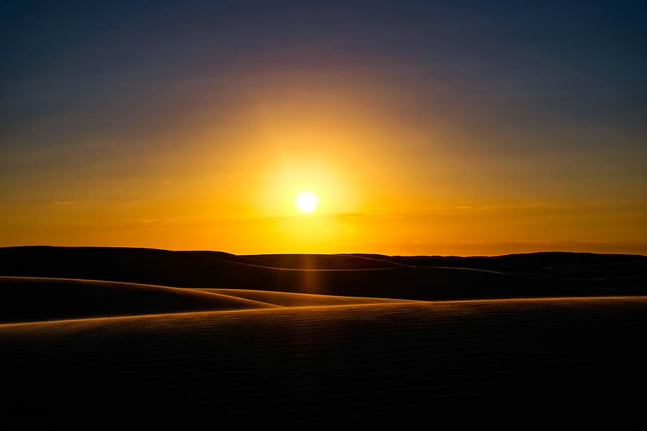 desert during golden hour, sunset wallpaper, sunrise, orange HD wallpaper
