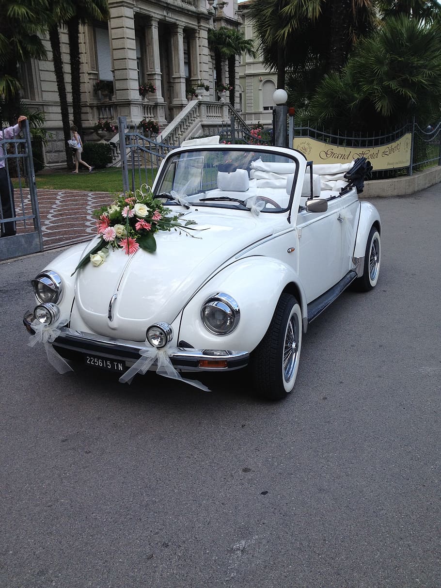 oldtimer, vw beetle, vehicle, automotive, wedding, white, car HD wallpaper