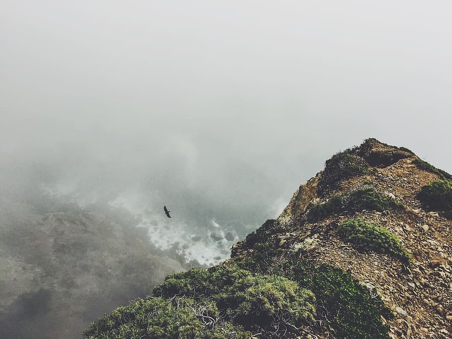 mountain covered by fog, top, peak, summit, rocky, stony, nature HD wallpaper