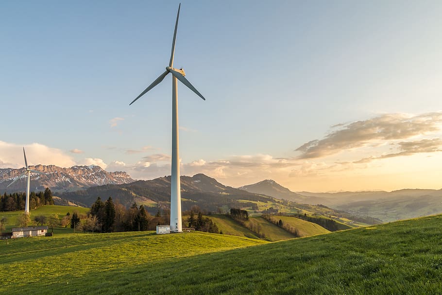 landscape, field, countryside, farm, alternative energy, grass HD wallpaper
