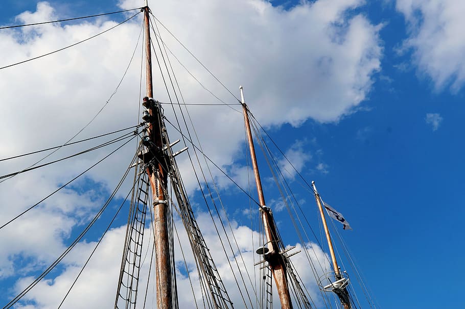 Ship, Masts, Sail, sky, cloudiness, rigging, sailing ship, nautical vessel HD wallpaper