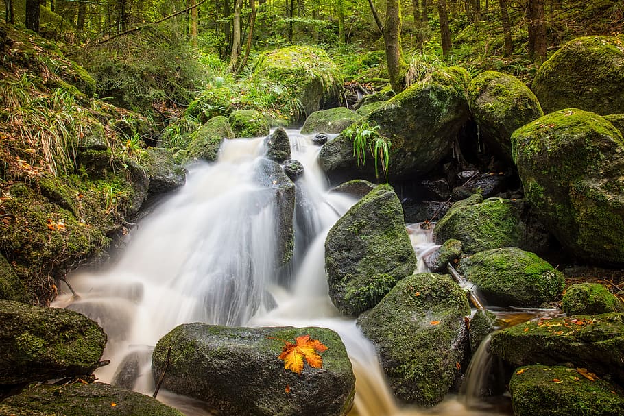 time lapse photo of waterfall, nature, small waterfall, waterfalls HD wallpaper
