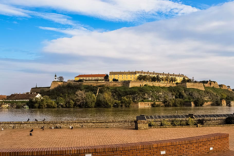 brown and red concrete building surrounded by body of water, petrovaradin, HD wallpaper