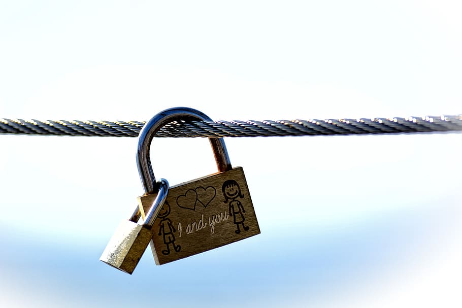 two brass-colored padlocks, love castle, symbol, love symbol HD wallpaper
