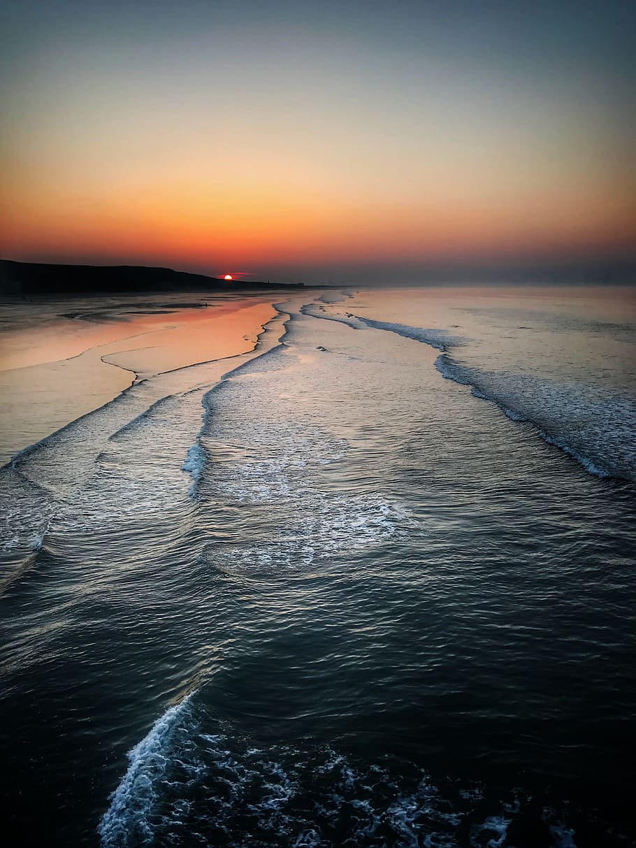 seashore taken during sunset, ocean, water, nature, sky, sunrise HD wallpaper