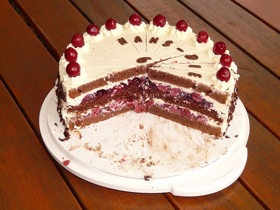 black forest 3-layer cake on white tray, black forest cake, gate, HD wallpaper