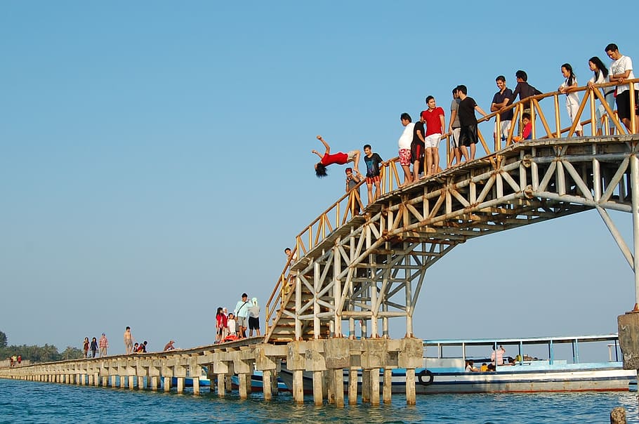 jump, summer, fun, happy, people, young, sea, happiness, sky HD wallpaper