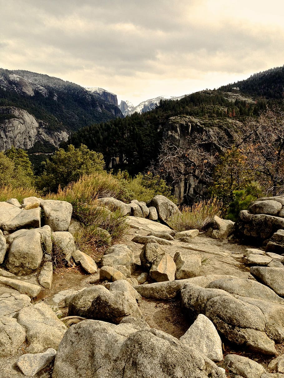 half dome, yosemite, mountains, landscape, wilderness, scenery HD wallpaper