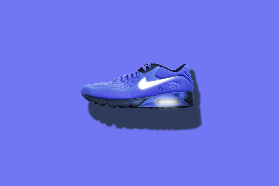 HD wallpaper: blue, white, and black Nike running shoes, unpaired and white Air Max shoe |