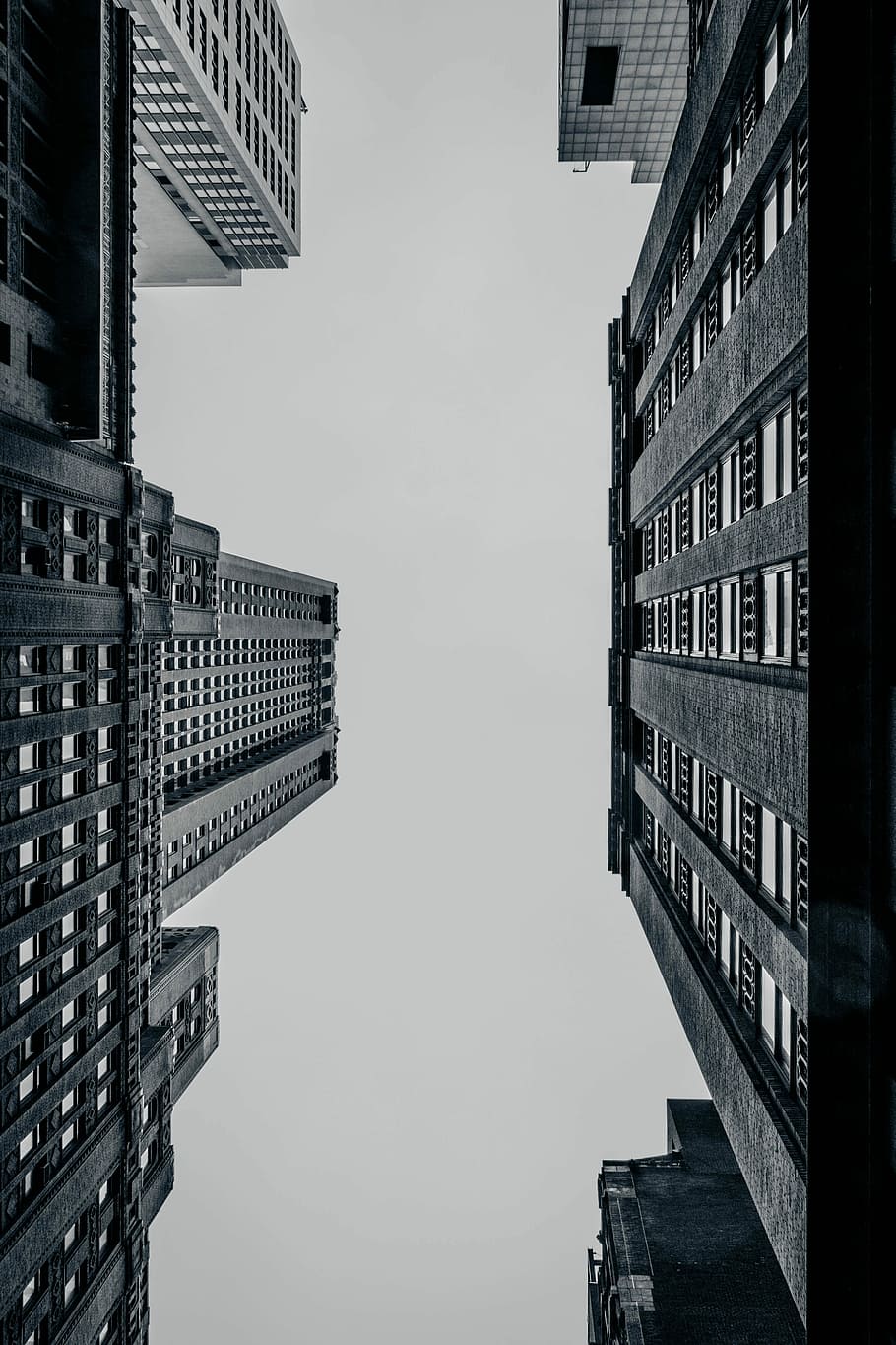 worm's eye view of city buildings, grayscale photography of buildings HD wallpaper