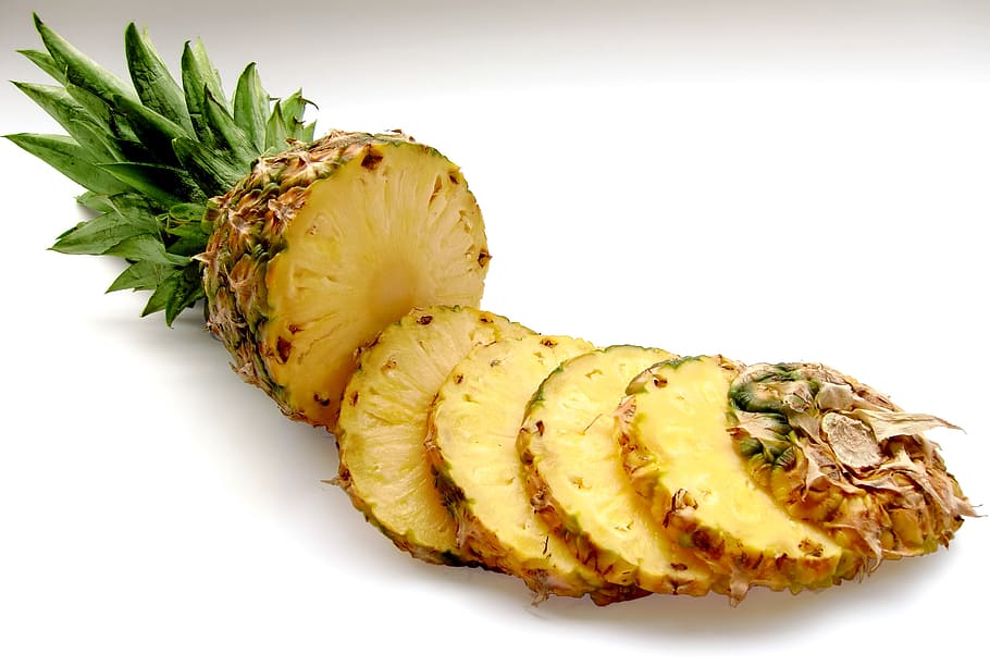 sliced whole pineapple, fruit, vitamins, tropical fruit, food HD wallpaper