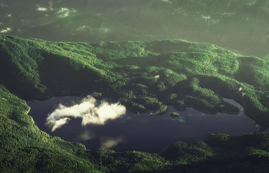 bird's eye view, lake, landscape, mountain, nature, outdoors HD wallpaper
