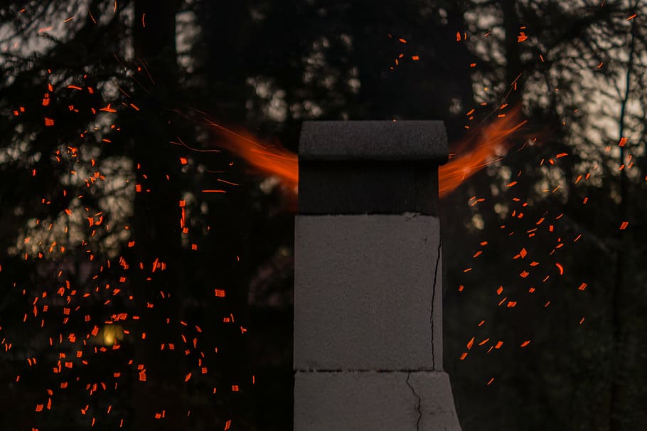 fire, evening, dark, red, orange, bonfire, light, chimney, hot HD wallpaper