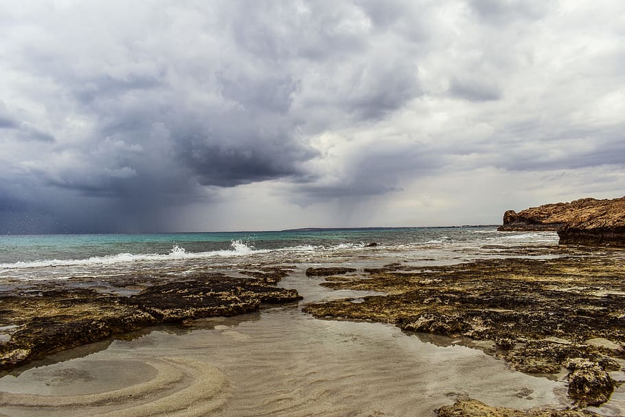 storm, clouds, overcast, sky, nature, weather, sea, horizon HD wallpaper