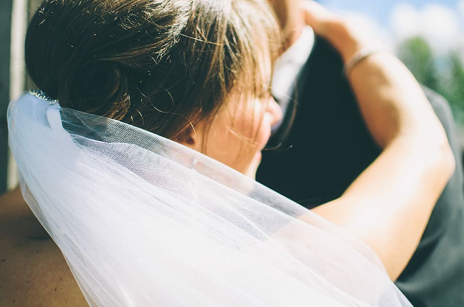 women's white veil, bride, wedding, outdoors, people, love, adult HD wallpaper