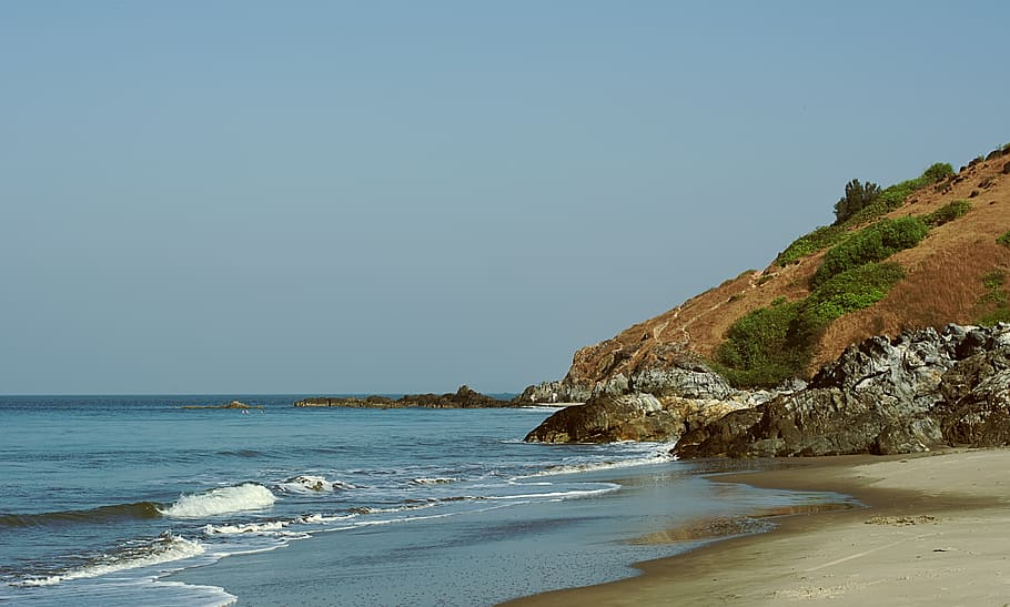 beach, sand, hill, ocean, sea, water, landscape, sky, coast HD wallpaper