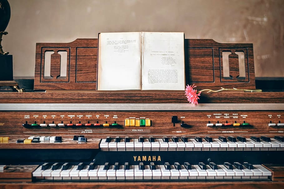 brown Yamaha electric organ, piano, piano keys, instrument HD wallpaper