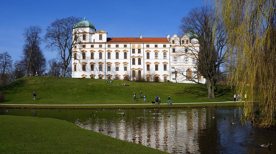 germany, castle of celle, spring, pond, architecture, building exterior HD wallpaper