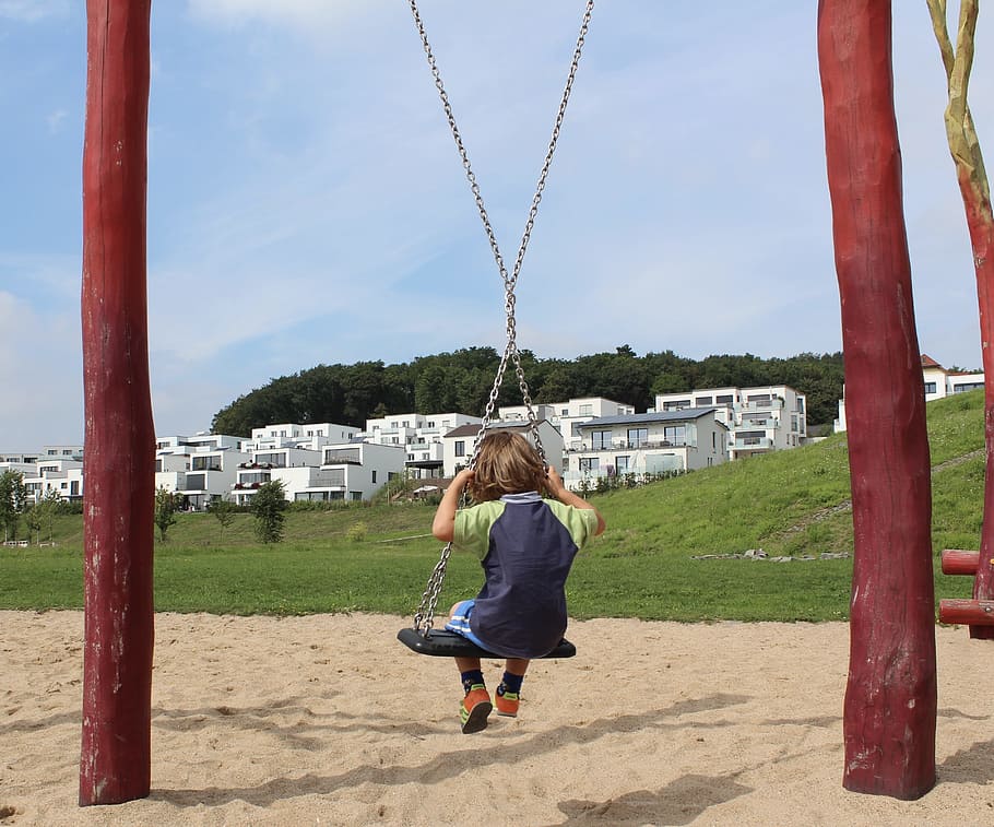 child, rock, play, playground, children's playground, rear view HD wallpaper