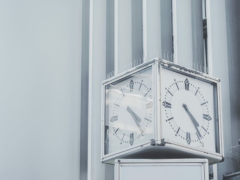 silver framed clock at 4:25, analog clock at 4:25, time, hands HD wallpaper