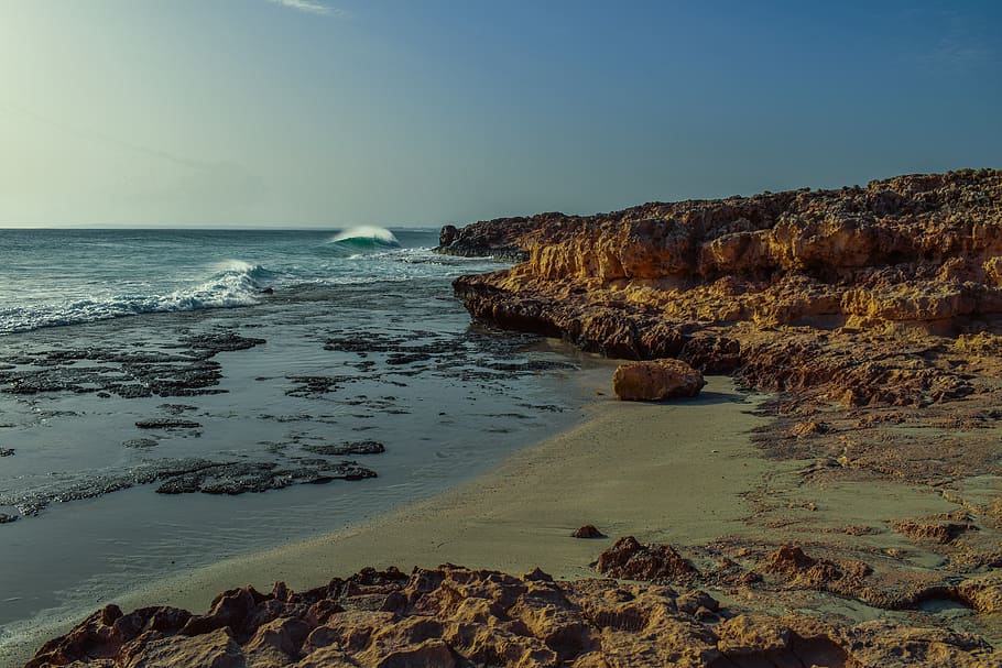 cove, beach, coast, scenery, coastline, horizon, wave, winter HD wallpaper