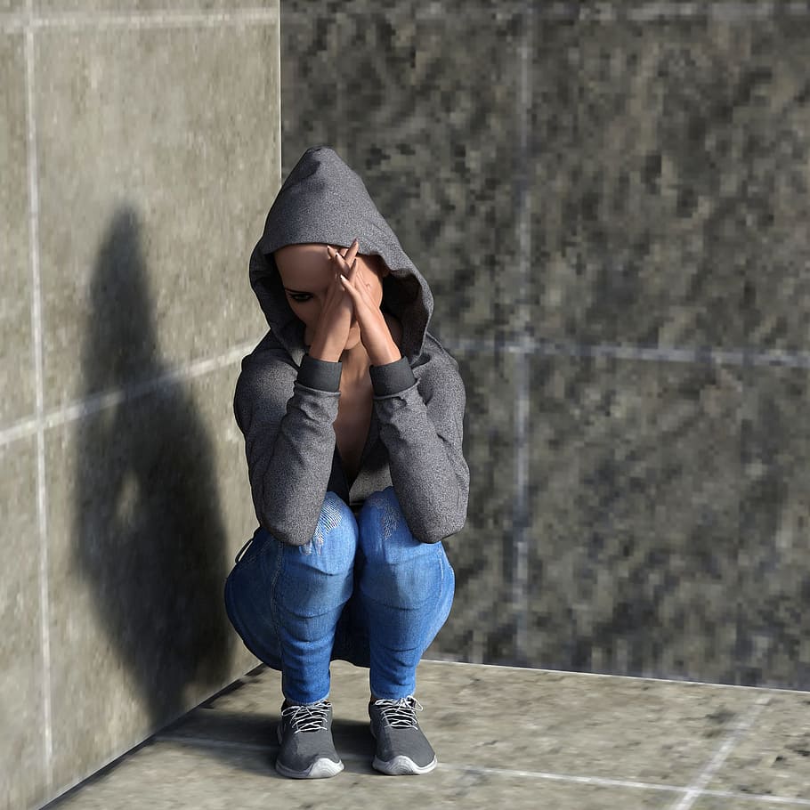 woman sitting on the corner, squat, heart, depression, despair HD wallpaper