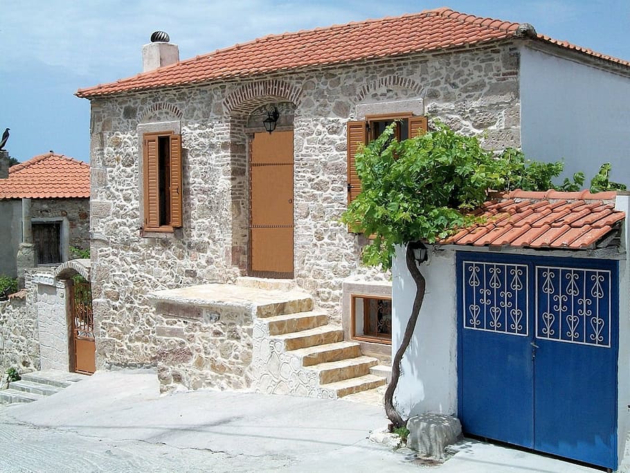 greece, lesbos, stone, home, tradition, island, architecture HD wallpaper