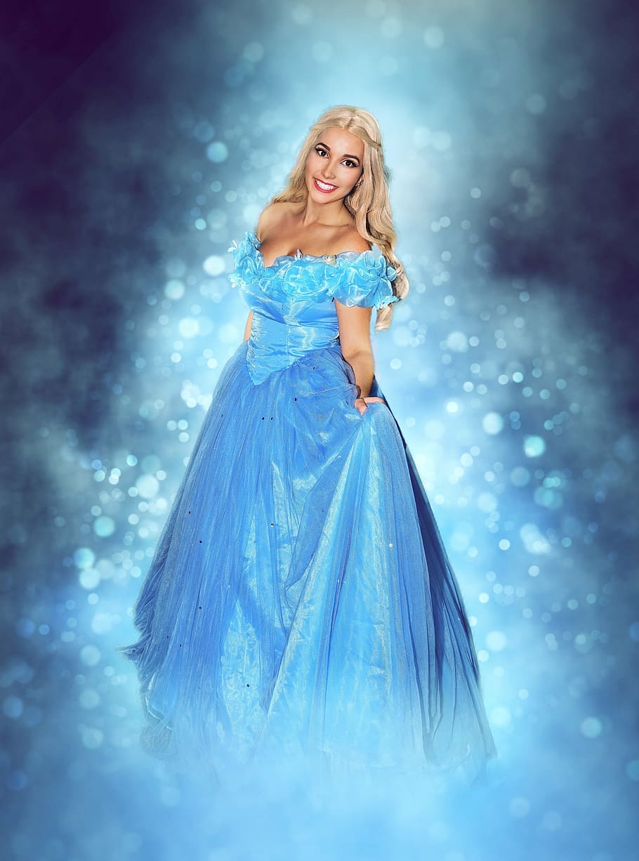 woman wearing Disney Frozen Elsa dress, princess, blue dress, HD wallpaper