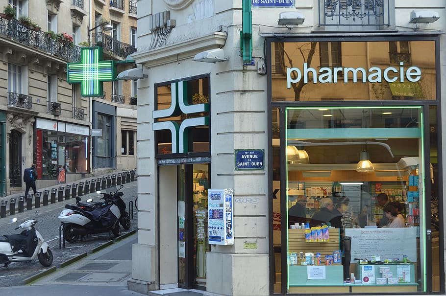 france, paris pharmacy, streets, communication, text, architecture HD wallpaper