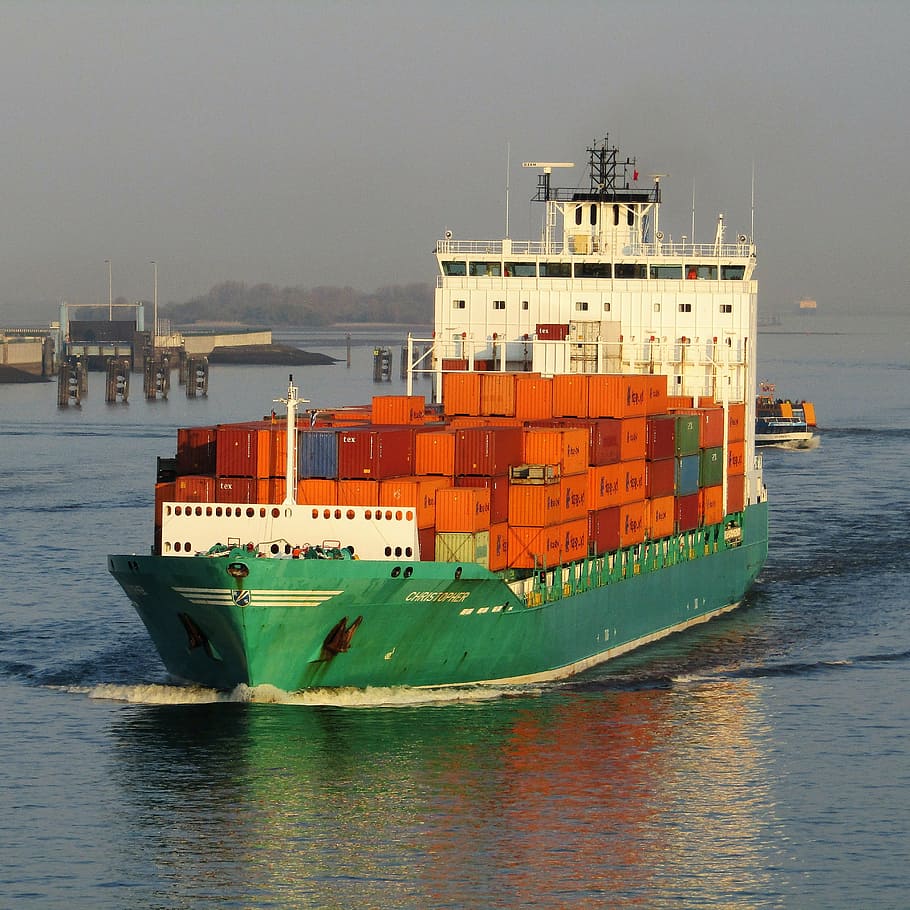 ship, river, containers, water, transport, vessel, outdoors HD wallpaper