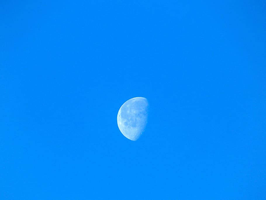 blue, sky, moon, nature, weather, day, climate, space, outdoors, HD wallpaper