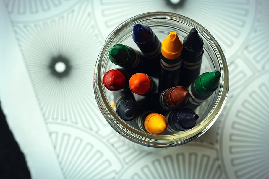 assorted color of crayons, coloring book, children, adult coloring book HD wallpaper