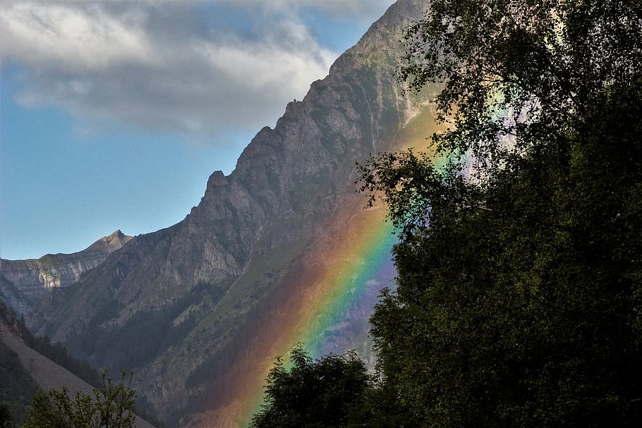 nature, no person, sky, outdoor, landscape, mountain, rainbow HD wallpaper
