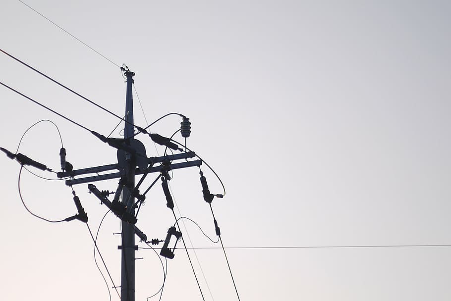 pole, sky, line, electric, power, cable, connection, power line HD wallpaper