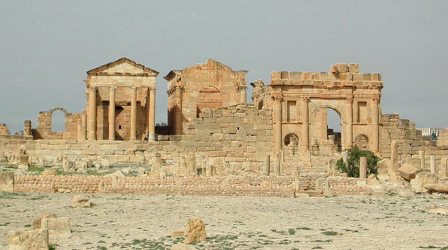 gray concrete pillar, Roman, Ruins, Sbeitla, Tunisia, Africa, HD wallpaper