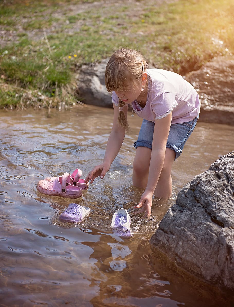 person, human, girl, water, shoes, bach, out, nature, sunlight HD wallpaper