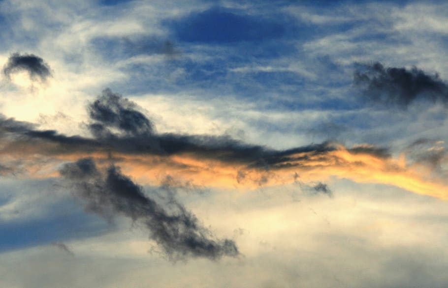 sky, blue, clouds, streaks, wispy, white, dark, cloud - sky HD wallpaper