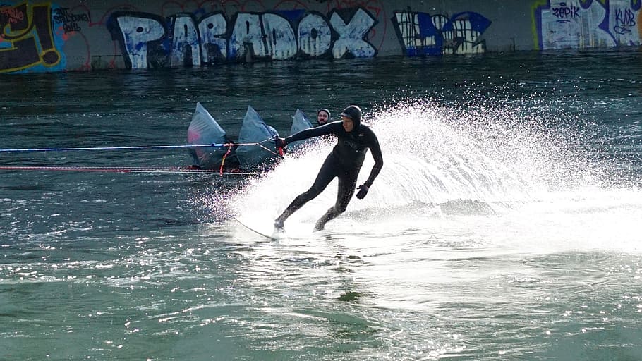 water, surfing, river, flow, sport, water sports, wetsuit, real people HD wallpaper