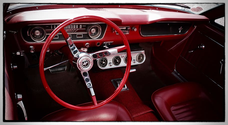 red and grey car steering wheel, classic, oldtimer, vehicle, antique car, HD wallpaper