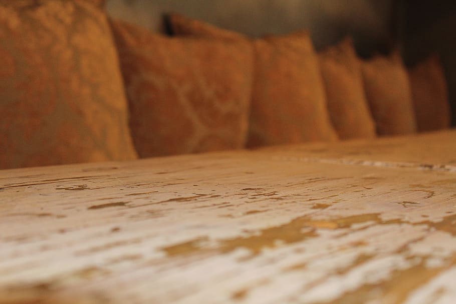 tabletop, cushions, dinner, wood - material, selective focus HD wallpaper