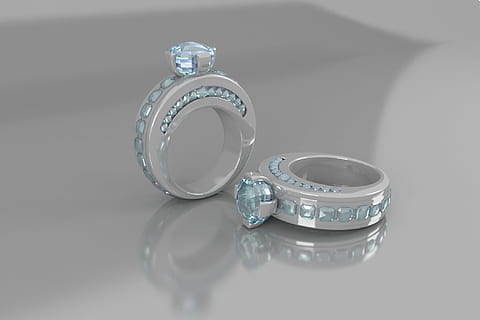 two silver-colored teal crystal encrusted rings, gemstone, diamonds HD wallpaper
