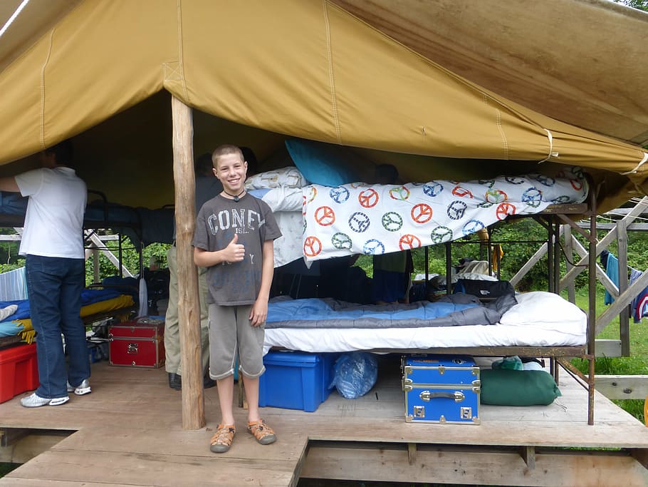 boy, camper, tent, male, summer, children, outdoor, camping, HD wallpaper